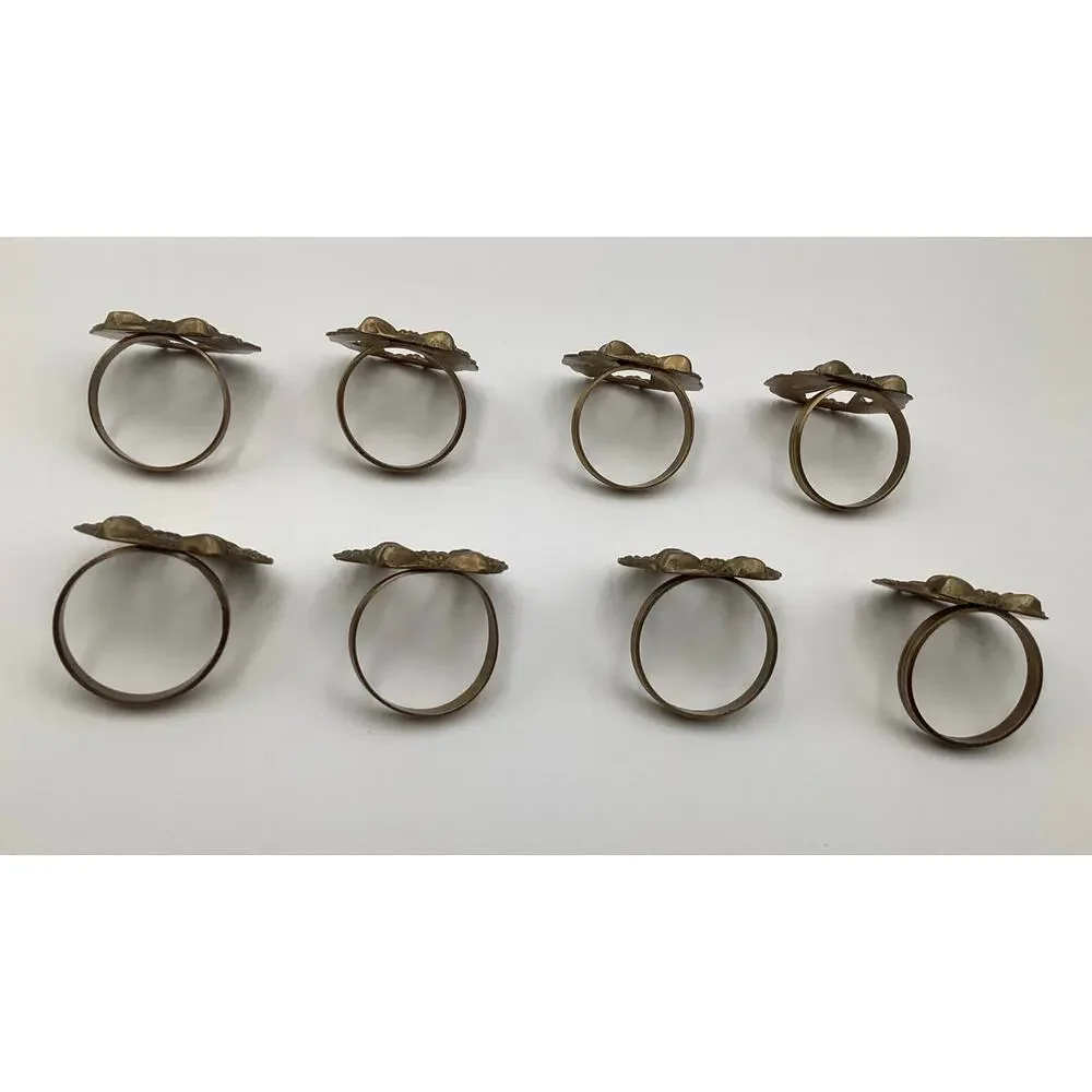 Vintage Brass Wreath Napkin Rings Set of 8 Christmas Bow Holiday Table Decor